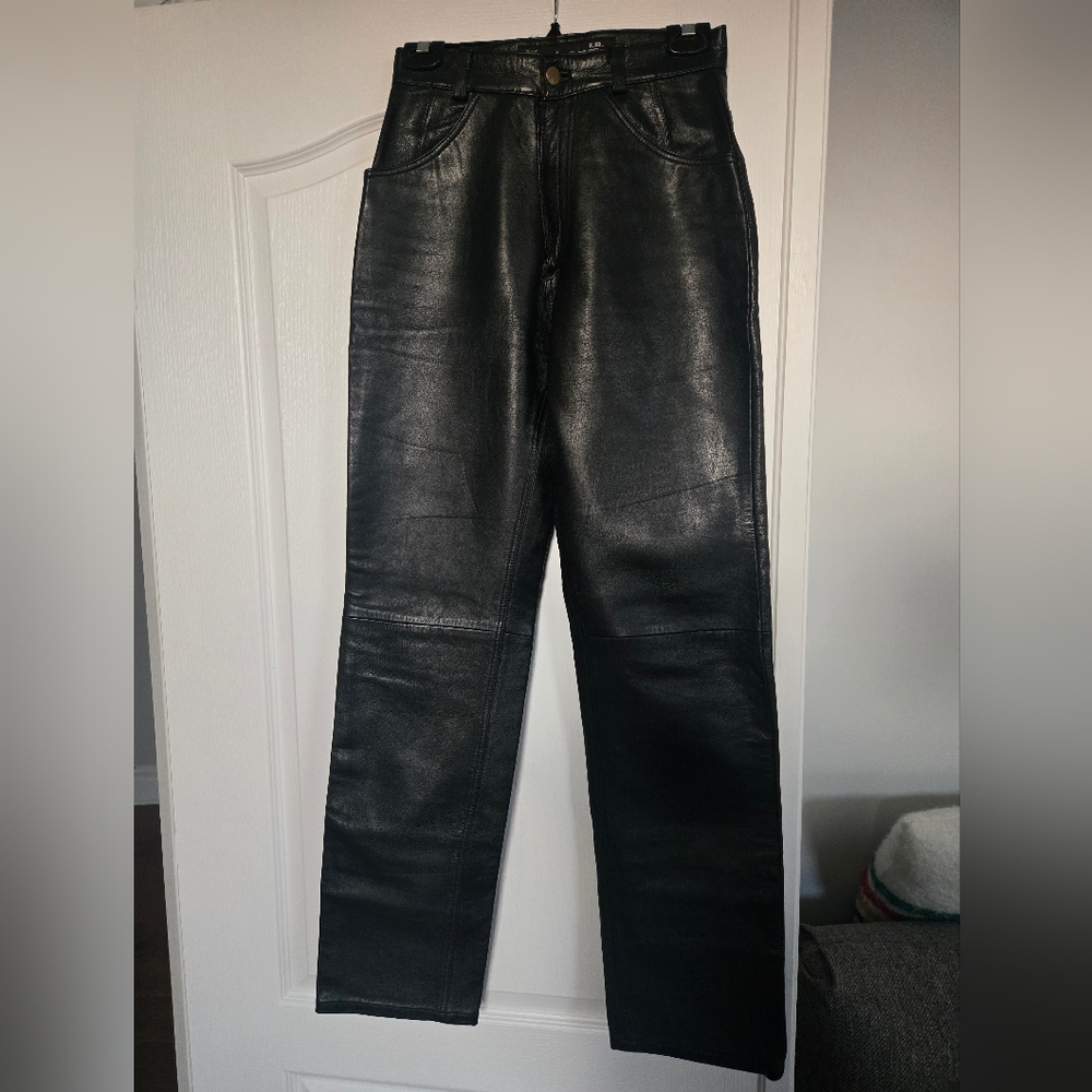 I.B. EXCHANGE Women's Black Slim Straight Leather Jeans